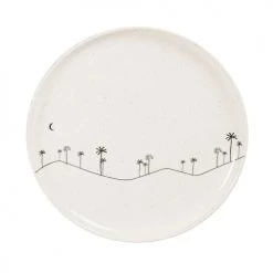 Maisons Du Monde Assiettes à Dessert Assiette à Dessert En Grès Beige Motifs Palmiers Noirs - Lot De 6