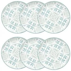 Maisons Du Monde Assiettes à Dessert Assiette à Dessert En Grès Blanc à Motifs Bleus Et Gris - Lot De 6