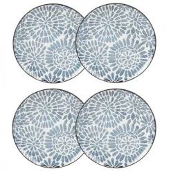 Maisons Du Monde Assiettes à Dessert Assiette à Dessert En Grès Blanc Motifs Graphiques Bleus - Lot De 4