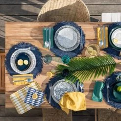 Maisons Du Monde Vaisselle De Noël Assiette à Dessert En Grès Bleu - Lot De 6 -Assiettes Soldes Magasin assiette a dessert en gres bleu 1000 4 7 193158 3