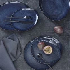 Maisons Du Monde Vaisselle De Noël Assiette à Dessert En Grès Bleu - Lot De 6 -Assiettes Soldes Magasin assiette a dessert en gres bleu 1000 4 7 193158 5