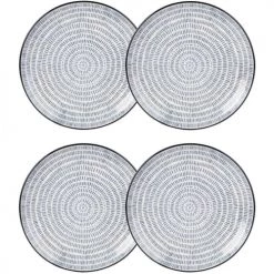Maisons Du Monde Assiettes à Dessert Assiette à Dessert En Grès Imprimé Traits Bleus - Lot De 4