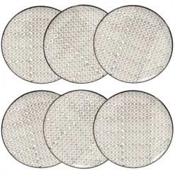 Maisons Du Monde Vaisselle De Noël Assiette à Dessert En Grès Micromotif Noir/blanc D 21 Cm - Lot De 6
