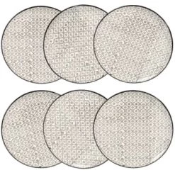 Maisons Du Monde Vaisselle De Noël Assiette à Dessert En Grès Noir Et Blanc Imprimé - Lot De 6 -Assiettes Soldes Magasin assiette a dessert en gres micromotif noir blanc d 21 cm chiang mai 1000 7 27 154146 5 1