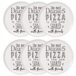 Maisons Du Monde Assiettes Plates Assiette à Pizza En Porcelaine Blanche Imprimée - Lot De 6
