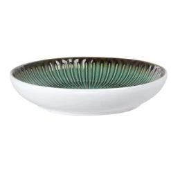 Maisons Du Monde Assiettes Creuses Assiette Creuse En Grès à Relief Vert Blanc Et Contour Marron - Lot De 4