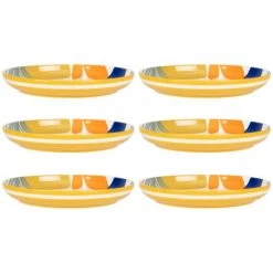Maisons Du Monde Assiettes Creuses Assiette Creuse En Grès Multicolore Motif Végétal - Lot De 6