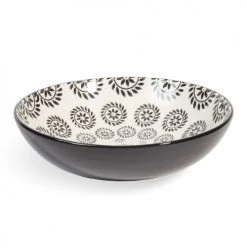 Maisons Du Monde Vaisselle De Noël Assiette Creuse En Grès Noir/blanc D 20 Cm - Lot De 4