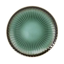 Maisons Du Monde Assiettes à Dessert Assiette Dessert En Grès à Relief Vert Et Contour Marron - Lot De 4