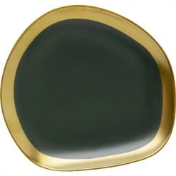 Kare Design Vaisselle De Noël Assiette En Grès Vert Foncé Et Doré D21 - Lot De 4 -Assiettes Soldes Magasin assiette en gres vert fonce et dore d21 lot de 4 3
