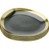 Kare Design Vaisselle De Noël Assiette En Grès Vert Foncé Et Doré D27 - Lot De 4