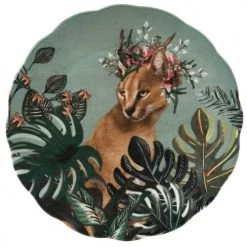 Maisons Du Monde Assiettes Plates Assiette Plate En Faïence Multicolore Motif Tropical Et Lynx - Lot De 6