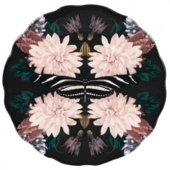 Maisons Du Monde Assiettes Plates Assiette Plate En Faïence Noire Motifs Roses - Lot De 6
