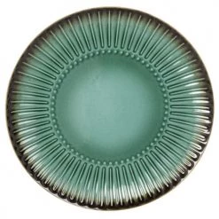 Maisons Du Monde Assiettes Plates Assiette Plate En Grès à Relief Vert Et Contour Marron - Lot De 4