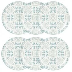 Maisons Du Monde Assiettes Plates Assiette Plate En Grès Blanc à Motifs Bleus Et Gris - Lot De 6