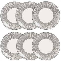 Maisons Du Monde Assiettes Plates Assiette Plate En Grès Blanc Motifs à Rayures - Lot De 6