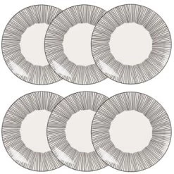 Maisons Du Monde Assiettes Plates Assiette Plate En Grès Blanc Motifs à Rayures - Lot De 6 -Assiettes Soldes Magasin assiette plate en gres blanc motifs a rayures mekong 1000 1 40 173265 3 1