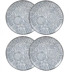 Maisons Du Monde Assiettes Plates Assiette Plate En Grès Blanc Motifs Graphiques Bleus - Lot De 4