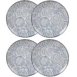 Maisons Du Monde Assiettes Plates Assiette Plate En Grès Blanc Motifs Graphiques Bleus - Lot De 4 -Assiettes Soldes Magasin assiette plate en gres blanc motifs graphiques bleus ischia 1000 16 5 193238 4