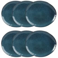 Maisons Du Monde Vaisselle De Noël Assiette Plate En Grès Bleu Pétrole - Lot De 2
