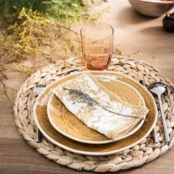 Maisons Du Monde Assiettes Plates Assiette Plate En Grès Jaune - Lot De 4 -Assiettes Soldes Magasin assiette plate en gres jaune 1000 7 20 212031 5