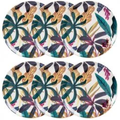 Maisons Du Monde Assiettes Plates Assiette Plate En Porcelaine Blanche Motif Végétal Multicolore - Lot De 6