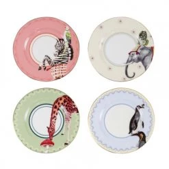 Yvonne Ellen Assiettes à Dessert Assiettes En Porcelaine Animaux D16cm - Lot De 4