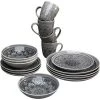 Kare Design Assiettes Plates Lot 4 Bols, 4 Tasses, 4 Assiettes D27, 4 Assiettes D21 En Grès Gris