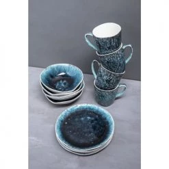 Kare Design Lot 4 Mugs, 4 Assiettes Creuses, 4 Assiettes Plates En Grès Bleu -Assiettes Soldes Magasin lot 4 mugs 4 assiettes creuses 4 assiettes plates en gres bleu 2