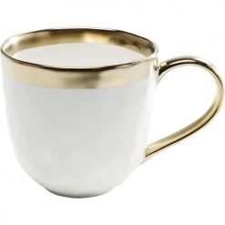 Kare Design Lot 6 Mugs, 6 Bols, 6 Assiettes Plates En Porcelaine Blanche Et Dorée -Assiettes Soldes Magasin lot 6 mugs 6 bols 6 assiettes plates en porcelaine blanche et doree 2
