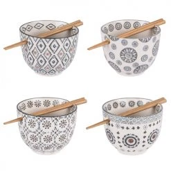 Table Passion Assiettes Creuses Lot De 4 - Bols Et Baguettes 13 Cm En Grès Gris