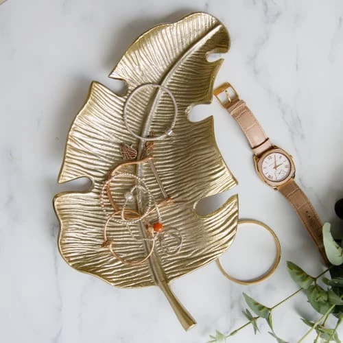 Artesà Assiettes Plates Plat De Service En Forme De Feuille En Aluminium Doré 4 Artesà Assiettes Plates Plat De Service En Forme De Feuille En Aluminium Doré – Image 4