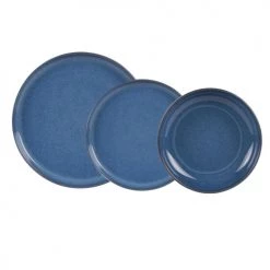Table Passion Assiettes Plates Service D'assiettes Cobalt 18 Pièces En Grès Bleu