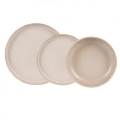 Table Passion Assiettes Plates Service D'assiettes Sable Réactif 18 Pièces En Grès Beige