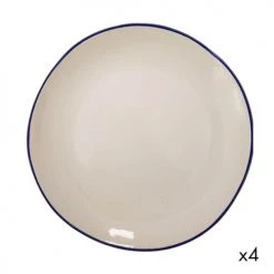 Maison Tilleul Set De 4 Assiettes Plates Céramique Blanc
