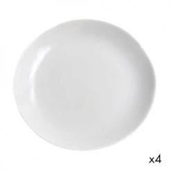 Maison Tilleul Set De 4 Assiettes Plates Céramique Blanc